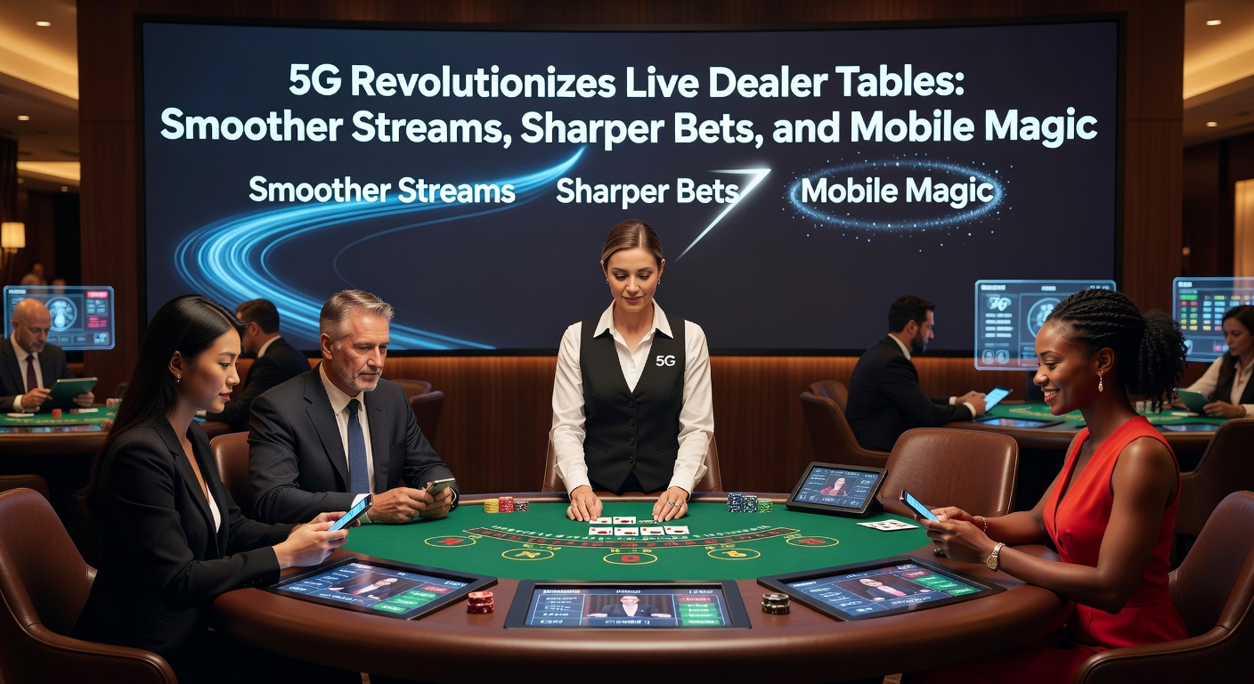 Mobile phone displaying a live roulette game on 5G, showing low-latency betting interface with dealer in high-res