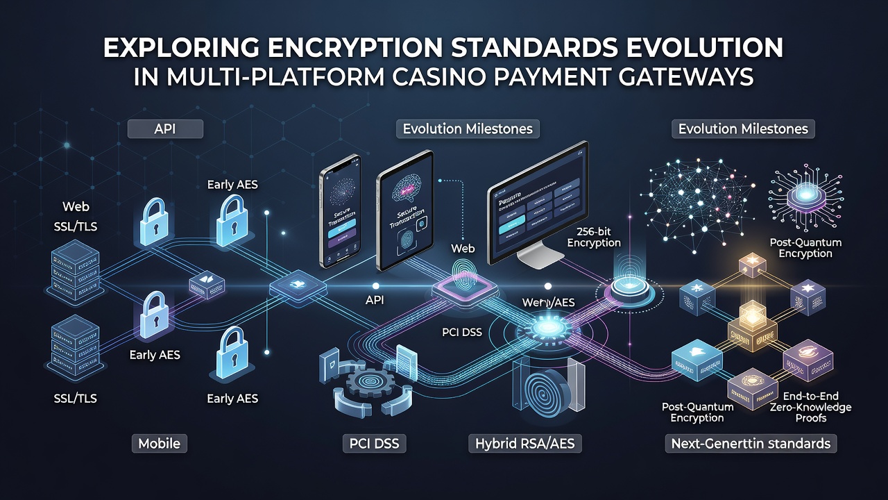 Illustration of secure payment flow across mobile, desktop and web casino platforms using updated encryption layers