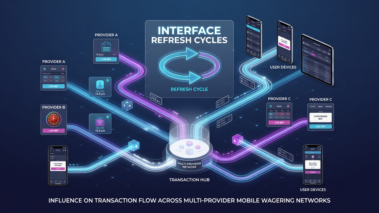 Mobile wagering app interface displaying real-time bet confirmation and transaction status across multiple providers