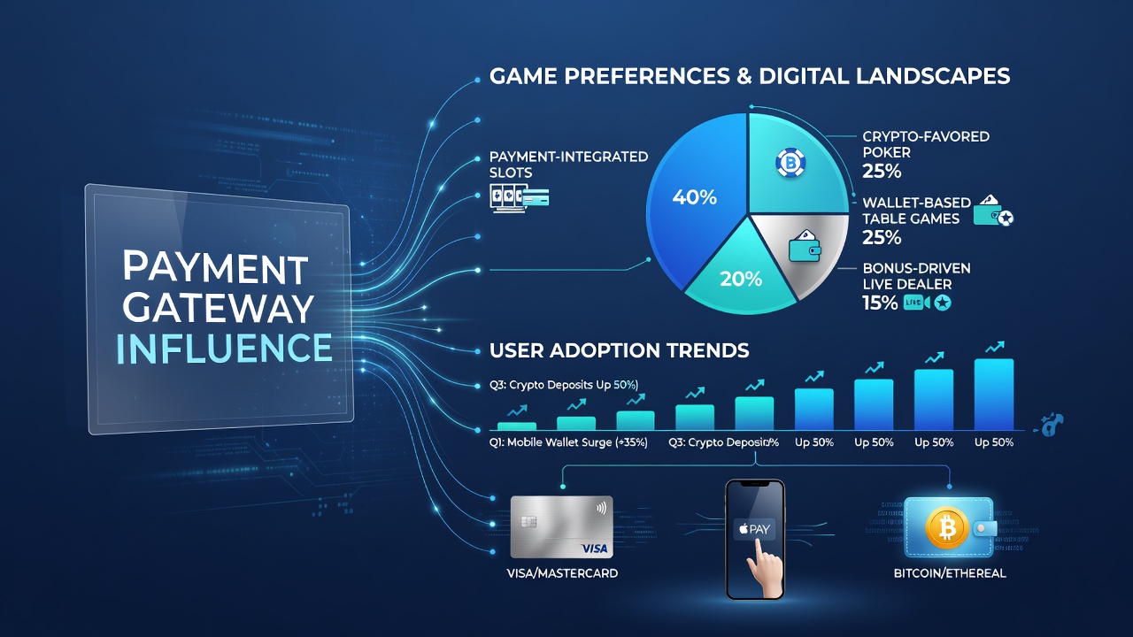 Analytics dashboard displaying payment method usage statistics alongside game category performance metrics