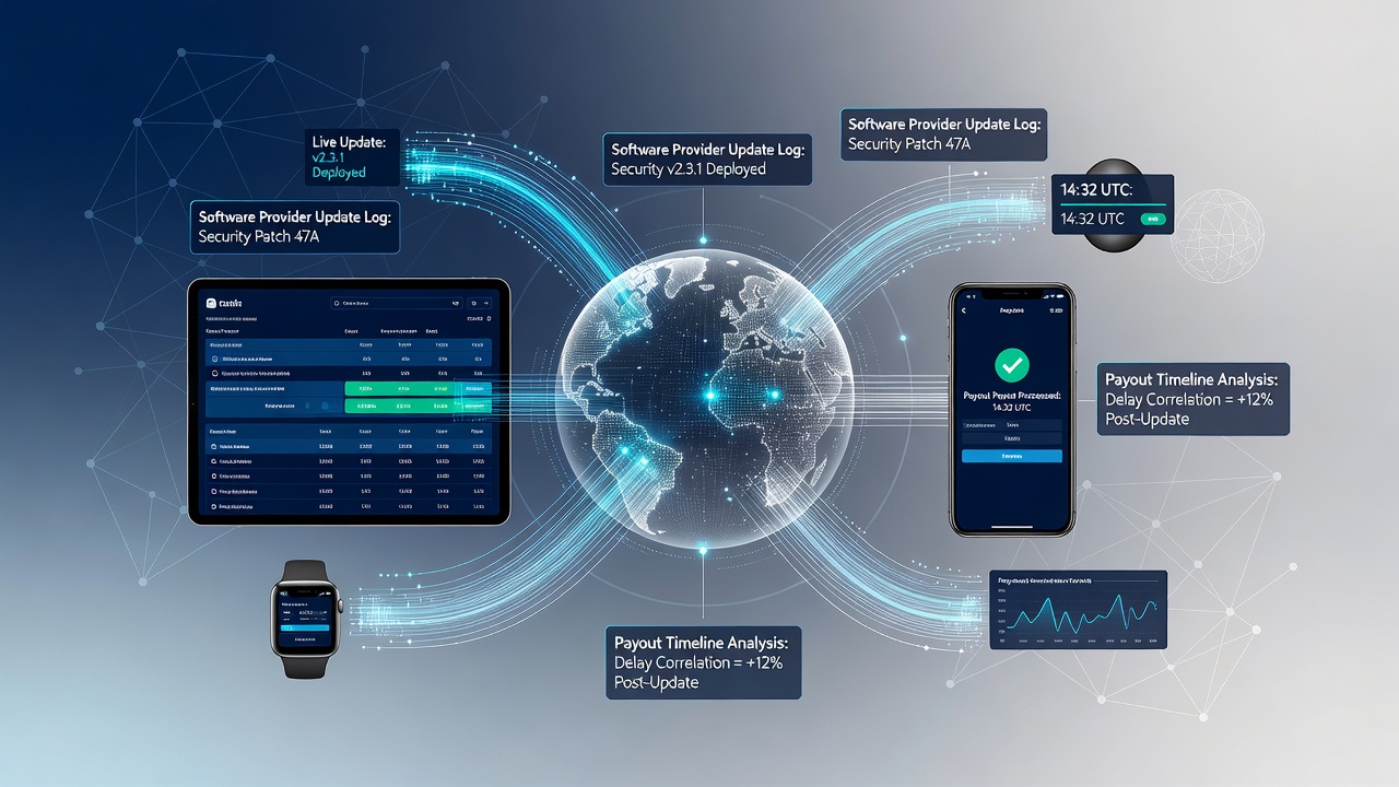 Timeline chart illustrating payout duration changes following software updates on various betting devices